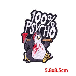 Psycho penguin embroidery patch with bloody axe for DIY clothing decoration 5.8x8.5cm