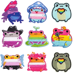 Écusson Brodé Grenouille Dessin Animé DIY Arc-en-ciel Amour Slogan Patch pour Jeans Veste Sac Chapeau Mignon Animal Brodé Écusson Appliqué