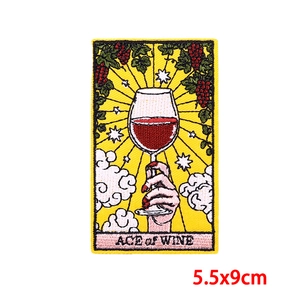Tarot-style Ace of Wine embroidered patch featuring a hand holding a wine glass 5.5x9cm