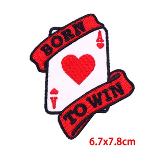 Detail of Born To Win embroidered patch featuring Ace of Hearts design, size 6.7x7.8cm