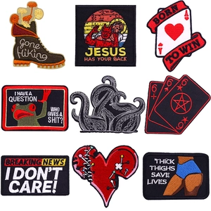 Punk Embroidered Patches For Clothing DIY Iron On Heart Octopus Poker Letter Slogan Applique For Backpack Jacket Decor