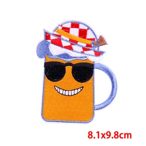 Detail of Oeteldonk beer mug patch with embroidery texture, 8.1x9.8cm size