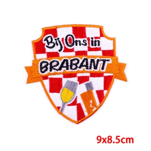 Oeteldonk carnival shield embroidery patch with Brabant text and red-white checks