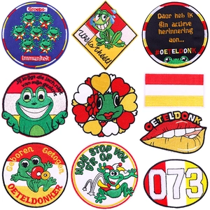 Oeteldonk Carnaval Cartoon Kikker Geborduurde Patches Rood Wit Geel Strijkijzer Op Patches Voor Kleding DIY Badges