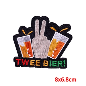 Kruikenstad carnival patch with V-sign and two beers embroidery for DIY clothing