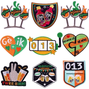 Embroidered Iron On Patches Cartoon Carnival Beer Mug Frog Design Decorative Sewing Badges For Clothing Bags Hats DIY Decor