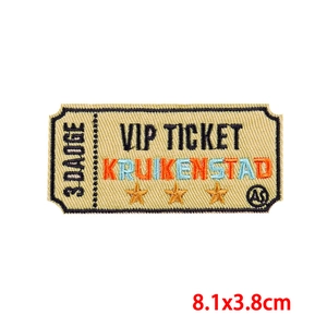 Kruikenstad carnival VIP ticket embroidery patch with colorful letters, size 8.1x3.8cm
