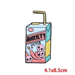 DIY anxiety juice embroidered patch with skull design for clothing and bags 4.1x8.5cm