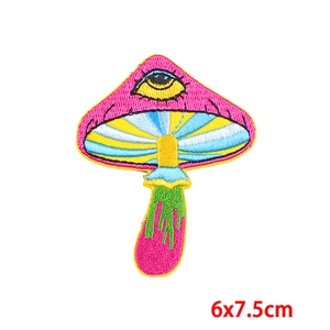 Artistic mushroom embroidery patch with eye pattern for DIY clothing 6x7.5cm