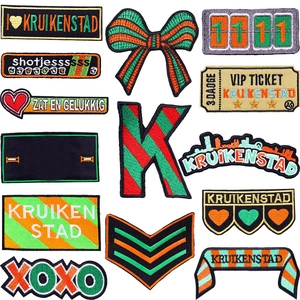 Kruikenstad Carnival Embroidery Patches Dutch Tilburg Festive Green Orange Black Letter Heart Bow DIY Clothing Decorative Patches