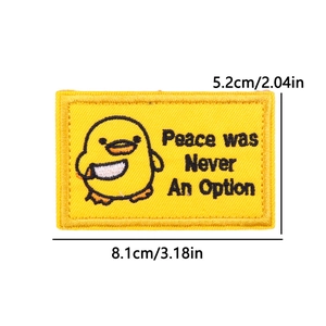 Detail of Peace was Never An Option embroidered patch with reinforced edges and 3.18in length