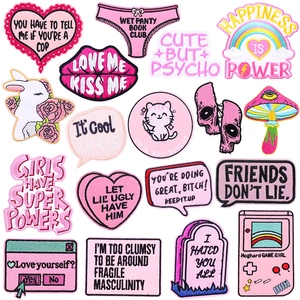 Pink Heart Cartoon Animal Embroidered Iron On Patches For Clothing DIY Decoration Slogan Cute Patches For Jackets Hats Bags
