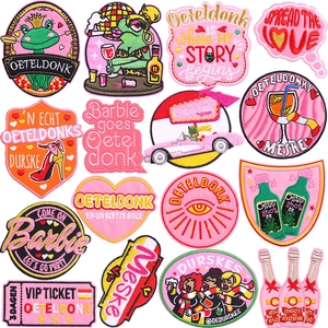 Set de parches bordados corazón rosa para gorros y ropa de carnaval Oeteldonk