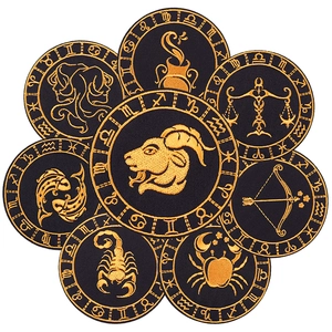 12 Zodiac Signs Embroidery Patches Round Gold Horoscope Iron On Patches For DIY Clothing Hats Jackets Bags Decorative Accessories