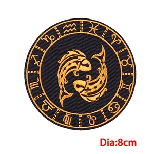 8cm black and gold Pisces zodiac cartoon animal embroidery patch for DIY hats and bags