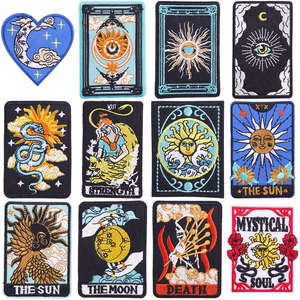 Tarot Embroidered Patch Mystical Sun Moon Death Strength Pattern Iron On Sew On Badge DIY For Clothing Hat Bag Accessories