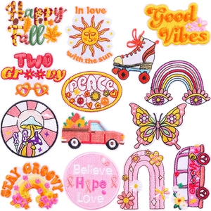 Cartoon Sun Rainbow Butterfly Embroidery Patches Iron On Embroidered Appliques For Clothing Bags Jackets DIY Decoration