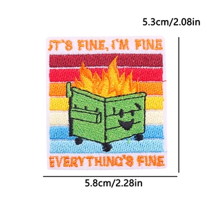 Écusson brodé de poubelle en feu avec rayures colorées pour décoration de vêtements