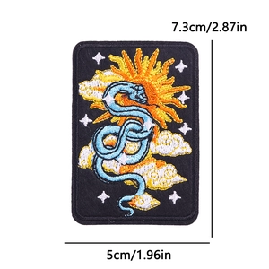 Rectangular Tarot sun and snake embroidered patch for DIY hats and bags 7.3x5cm