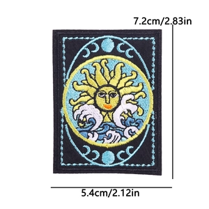 Tarot embroidered patch featuring sun moon and waves design for DIY hats and bags 7.2cm