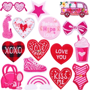 Pink Cartoon Embroidered Patches Iron-on Appliques Heart Leopard Bus Shoes DIY Decorative Patches For Clothes Bags Hats