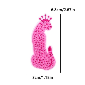 Pink leopard with crown embroidery patch featuring detailed stitching, 6.8cm in height