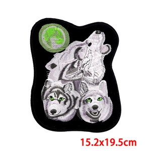 Wolf pack embroidery patch with howling wolf and moon for DIY denim jacket 15.2x19.5cm