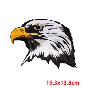Detailed 19.3x13.8cm bald eagle head embroidery patch for DIY denim jackets and vests