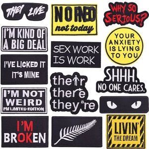 Cartoon Alphabet Slogan Embroidery Patches Black White Punk Iron On Badges For Clothing DIY Decorative Repair Patches