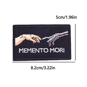 Memento Mori embroidered patch featuring creation of Adam hands for DIY clothing 8.2cm
