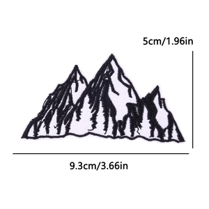 Mountain peak embroidered patch in black and white, size 9.3cm wide for DIY clothing