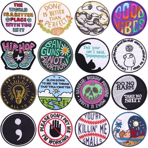 Cartoon Landscape Animal Embroidery Patches DIY Clothing Iron On Patch Personalized Cat Quotes Decorative Stickers For Bags Jackets