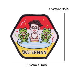 Waterman cartoon frog embroidered patch for Oeteldonk carnival measuring 8.5 x 7.5 cm