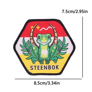 Embroidered Steenbok Capricorn frog patch with red white yellow stripes, 8.5x7.5cm size