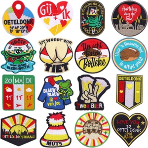 Oeteldonk Carnival Embroidered Patches For Clothing DIY Frog Heart Beer Animal Iron On Sew On Embroidered Appliques Patches