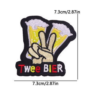 Embroidered Twee BIER patch with beer mugs for Oeteldonk Carnival DIY apparel