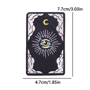 Tarot Sun Moon embroidered patch with Mystic Eye and clouds design, 7.7cm x 4.7cm