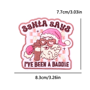 Parche bordado navideño rosa con texto I've Been a Baddie para ropa de bricolaje