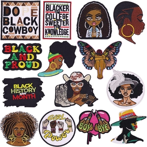 Parche Bordado Chica Negra para Ropa Girl Power Parche Termoadhesivo Black History Month Mujer Afro Aplique Costura DIY