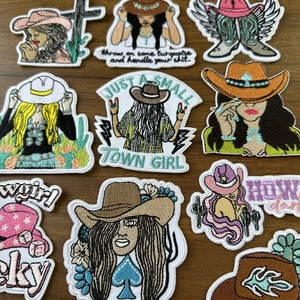 Western-Cowgirl Stickerei-Aufnäher Set mit Cowboystiefeln und Kakteen für DIY-Kleidung