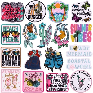 Set of 16 colorful summer beach and western embroidery patches for DIY clothing