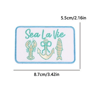 Sea La Vie nautical embroidered patch with anchor and lobster design for caps and bags