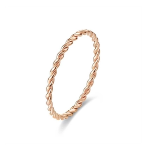 Close-up view of the fine 1mm twisted rope texture on a rose gold titanium steel ring