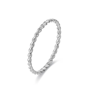 Detailed close-up showing the twisted texture of a 1mm silver titanium steel minimalist ring