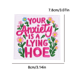 Pink positive slogan embroidered patch with colorful flowers for DIY bag decoration
