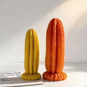 Macro detail of cactus shaped candle silicone mold with realistic rib texture and spines