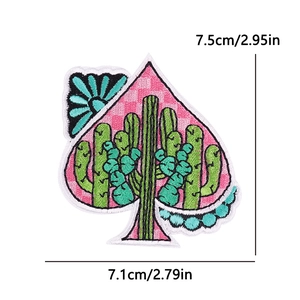 Embroidered cactus patch with pink checkerboard background and 7.5cm size markings