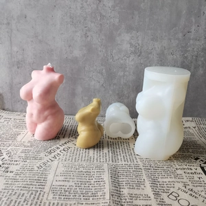 Silicone body torso molds for candle making with pink and khaki wax sculpture finished figures