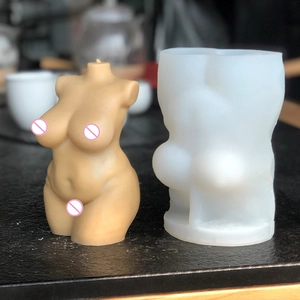 Artistic curvy female torso candle with thick translucent silicone mold for DIY crafting