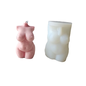Chubby female torso candle with its flexible white silicone DIY craft mold